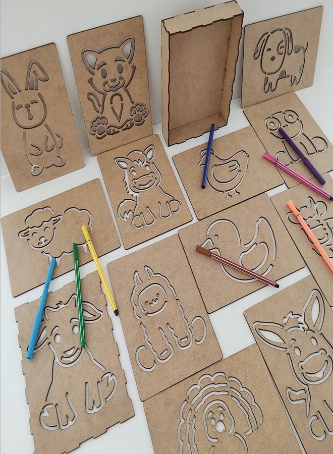 Cliths Montessori Farm Animals Stencil Set - 14 Templates for Handwriting, Drawing, and Artistic Expression - Image 2
